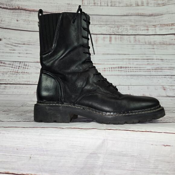 Sam Edelman Lex Combat Boots Womens 8.5 Black Leather Lace Up Lug Sole Gorpcore - Picture 2 of 8